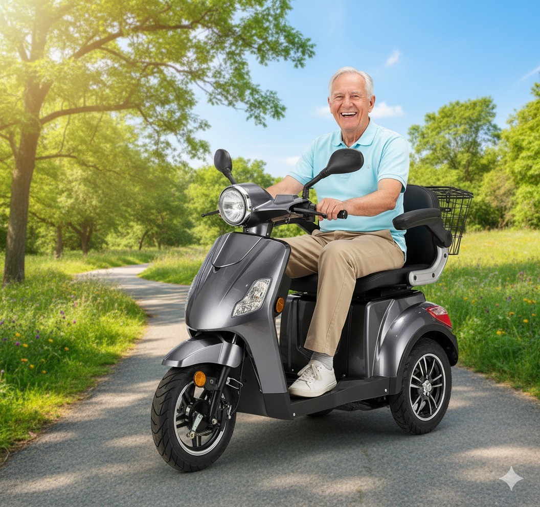 Senior faehrt Elektro-Seniorenmobil fuehrerscheinfrei - Elektroroller Futura