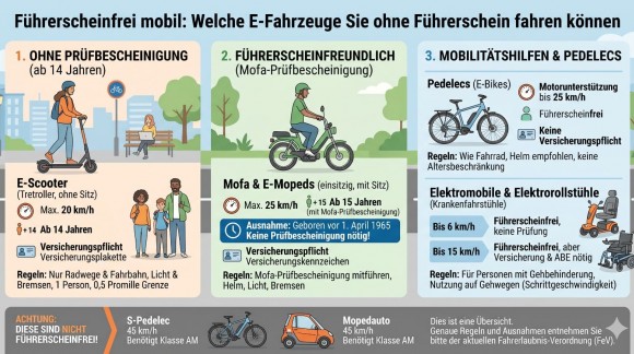 Führerscheinfrei mobil: Welche E-Fahrzeuge Sie ohne Führerschein fahren können